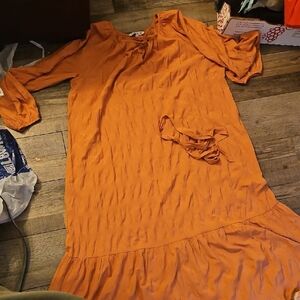 Elizabeth and James Orange Ruffled Long Sleeve Sundress